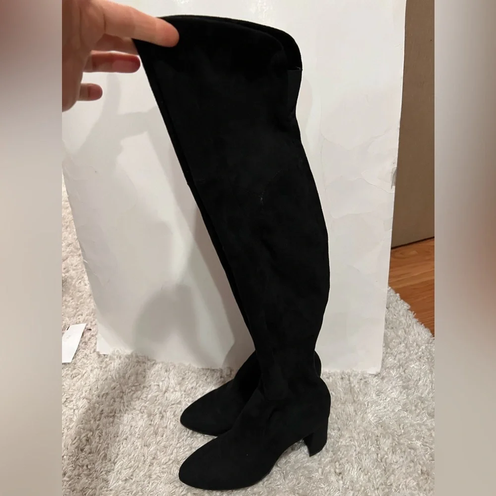 Marc Fisher Women's Luley Over-the-Knee Heeled Boot Black Suede with Stretch